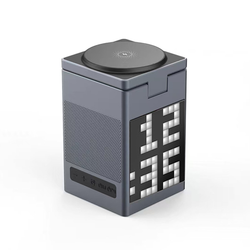 Six-in-one multi-functional magnetic Bluetooth speaker, alarm clock, wireless charger, Magsfe desktop phone stand, watch Application Scenario