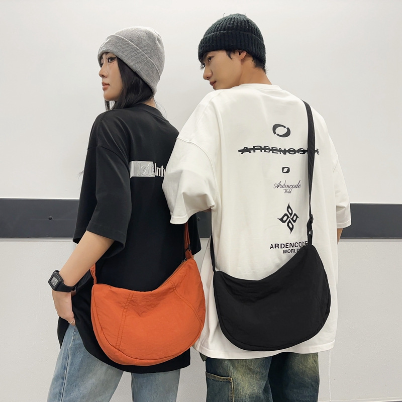 New cross-border Japanese-style single-shoulder dumpling bag for women, simple and lightweight nylon small bag, versatile, waterproof solid color crossbody small bag Specification drawing