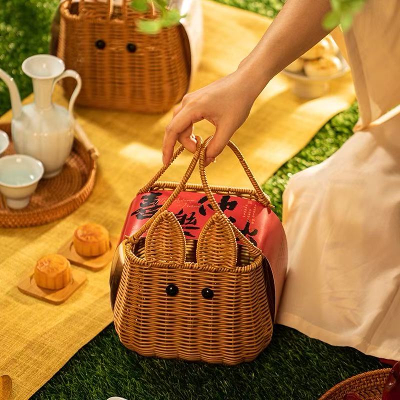 国潮包装盒礼盒冰皮鲜肉流心中秋送国风兔子竹篮礼品盒空定制