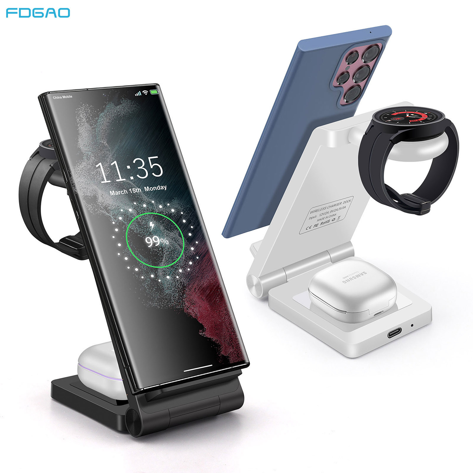 FDGAO/ Samsung Wireless Charger 3-in-1 fast charging 15W is suitable for charging Samsung mobile phones, watches and headphones details Picture