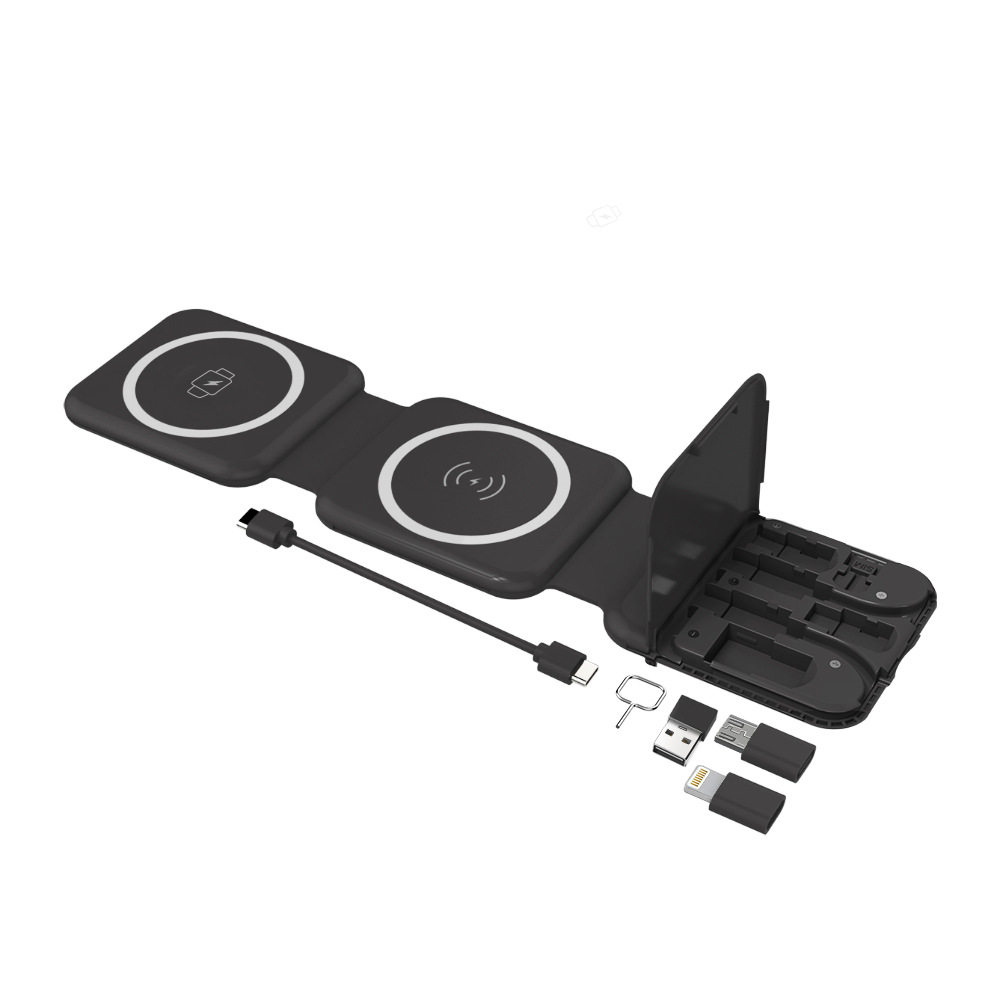 Cross-border bestseller: Three-in-one wireless charger, multi-functional magnetic wireless charger, foldable wireless charging storage box Item Picture