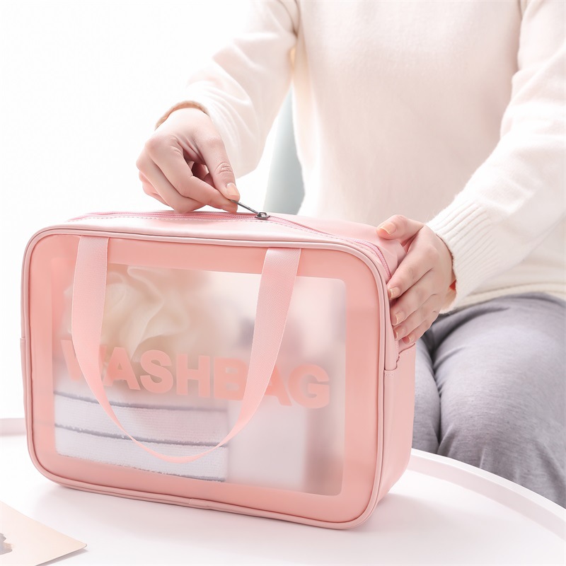 New transparent cosmetic bag, six-piece set, pvc toiletry bag, swimming bath bag, beach bag, and popular pu frosted bag full figure