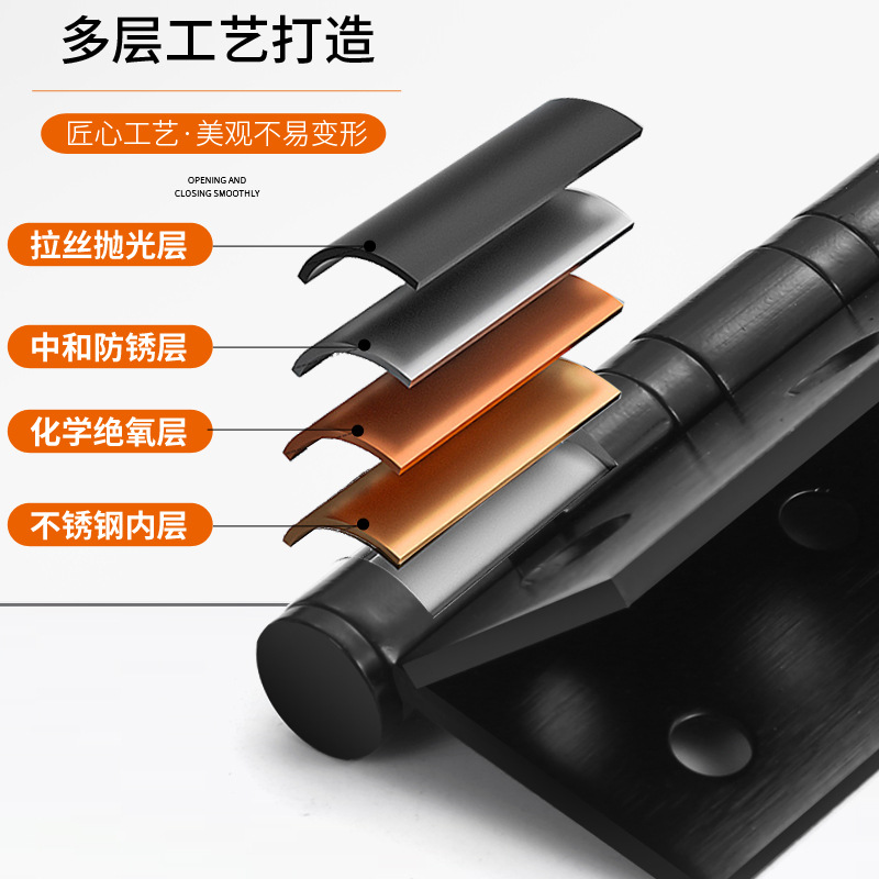 304 stainless steel swing hinge, black hinge, wooden door hinge, swing hinge, 4-inch, 5-inch, 3-piece hinge, door stop details Picture