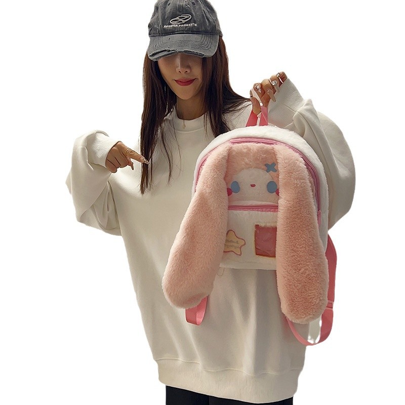 A new style of cute and sweet long-eared rabbit plush bag for Korean girls, featuring a cartoonish, soft and trendy backpack Item Picture