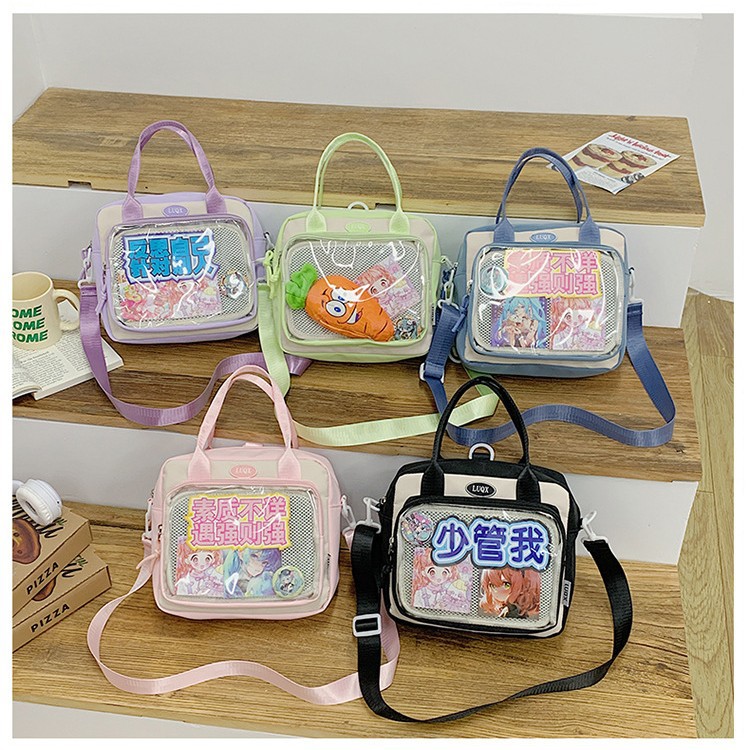 Cross-border student class tutorial bag, single-shoulder crossbody bag, pain bag, large-capacity handbag for women, Japanese-style transparent backpack Specification drawing