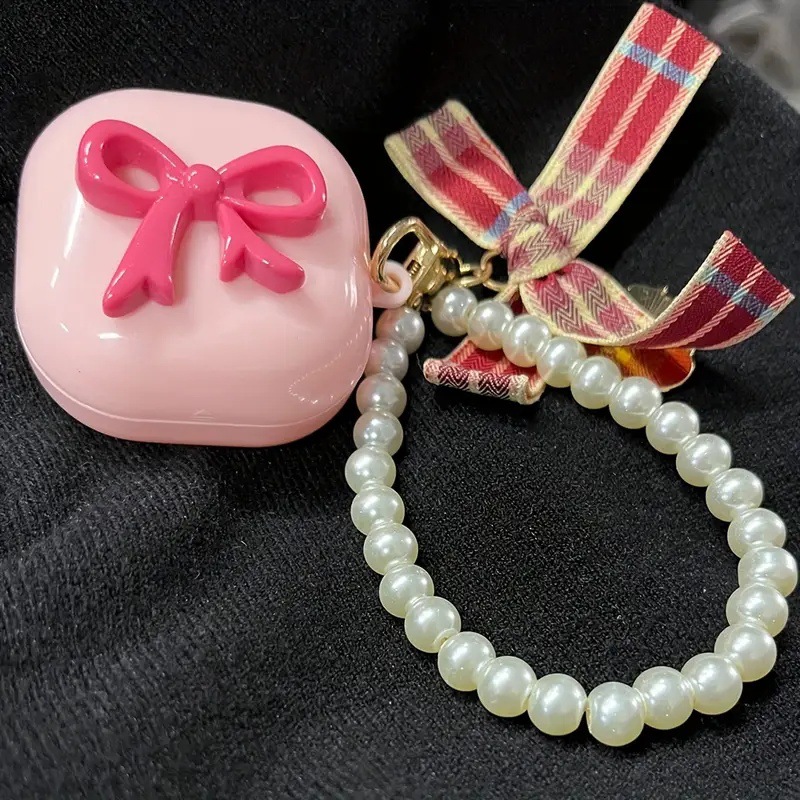 Three-dimensional bow pink checkered bow pendant earphone case suitable for Samsung Galaxy buds earphone case Specification drawing