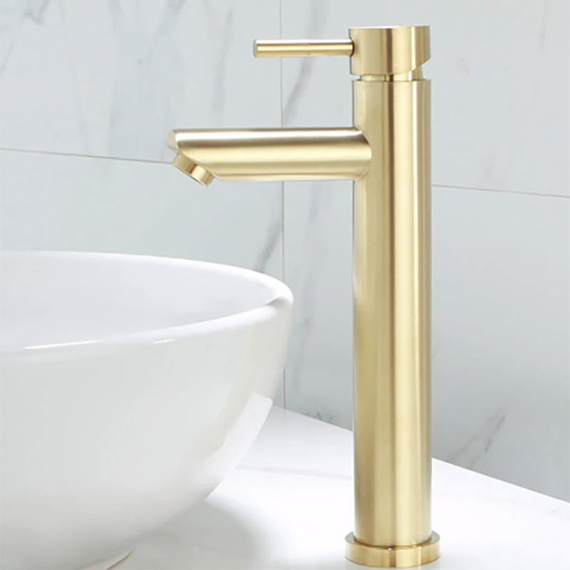 Stainless steel washbasin faucet, brushed gold, simple and luxurious bathroom washbasin, cold and hot water faucet details Picture