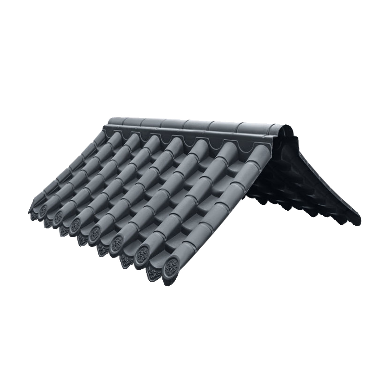 60 Double-sided integrated antique tile, PP resin tile, Chinese snack cart roof, plastic watt, large double-sided fence tile Item Picture