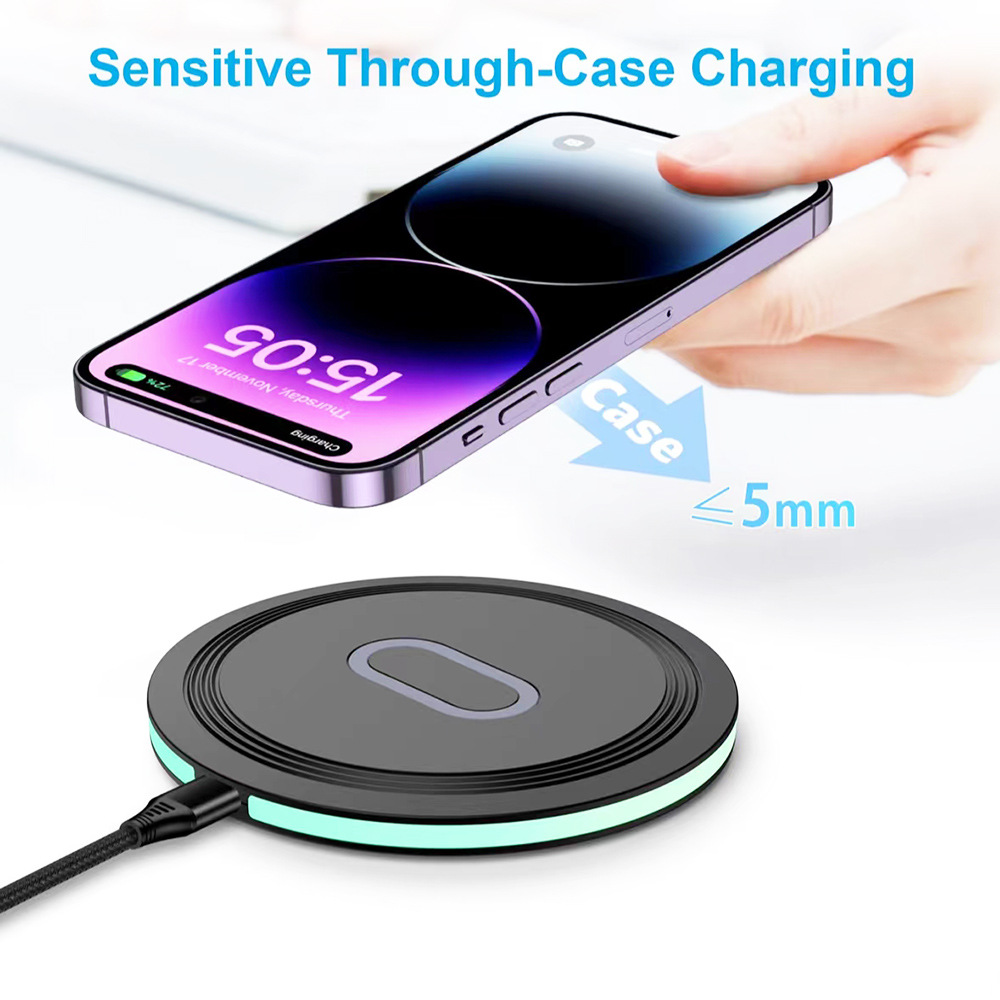 15W desktop circular wireless charger with heat dissipation hole, 15W wireless charger, suitable for QI mobile phone headphones details Picture