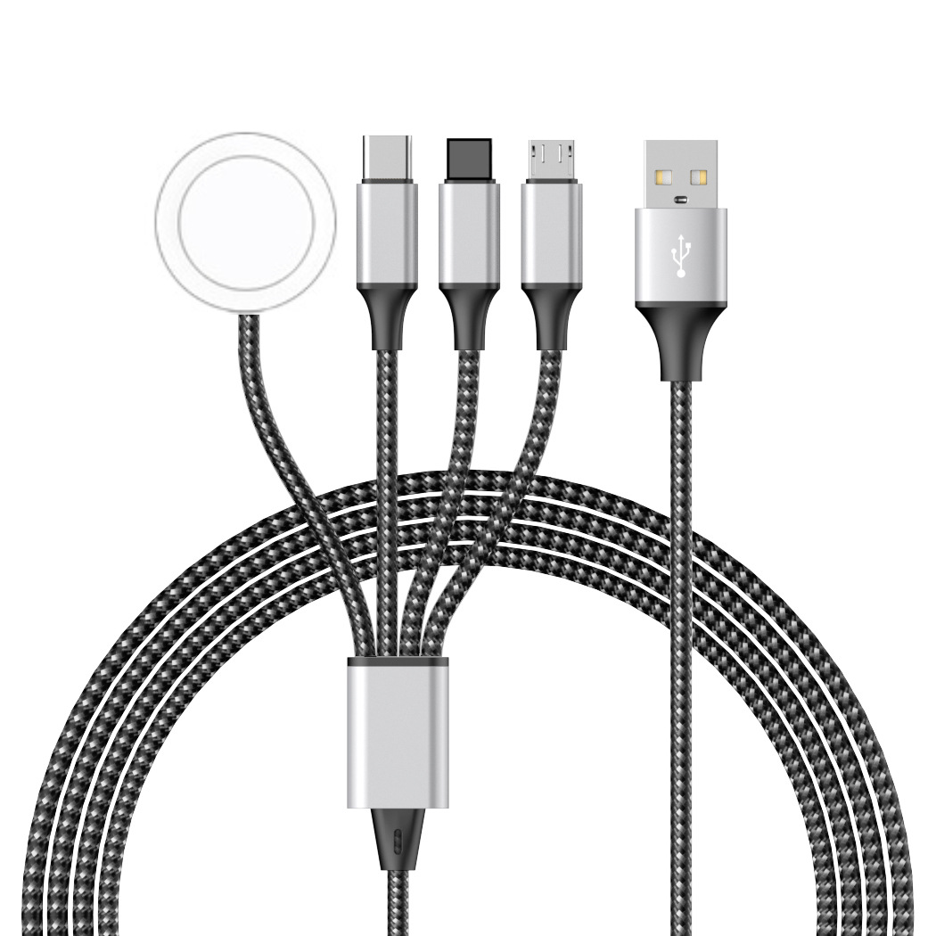 The new braided four-in-one watch wireless charger, mobile phone charging cable, data cable, and multiple connectors are available for selection Specification drawing
