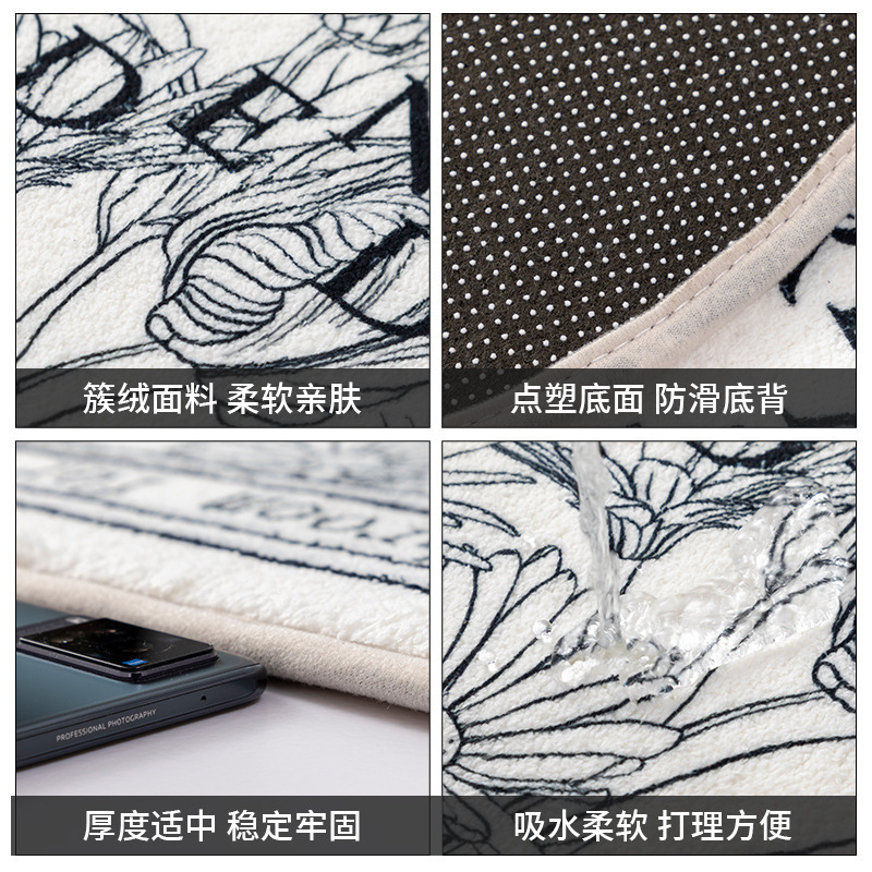 Oval-shaped faux cashmere printed floor mat for bathroom feet, water-absorbing and anti-slip floor mat, versatile and simple bathroom floor mat Application Scenario