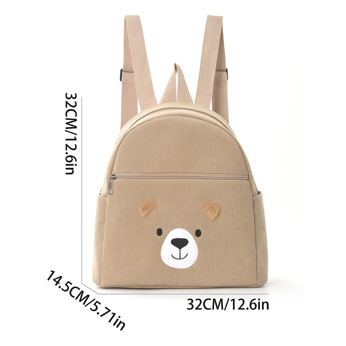 Feihong Cross-border Corduroy Backpack, student casual cartoon schoolbag, large capacity, fashionable and cute children's backpack details Picture