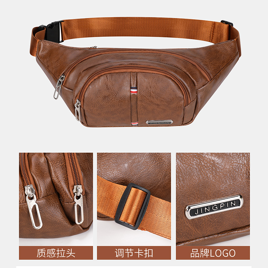 Wholesale and consignment of men's business multi-functional PU leather waist bags, casual sports crossbody single-shoulder waist bags and chest bags details Picture