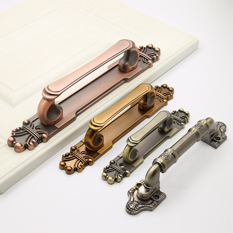 American-style sliding barn door handle, antique copper exposed main door, wooden door, double door handle, retro door handle full figure