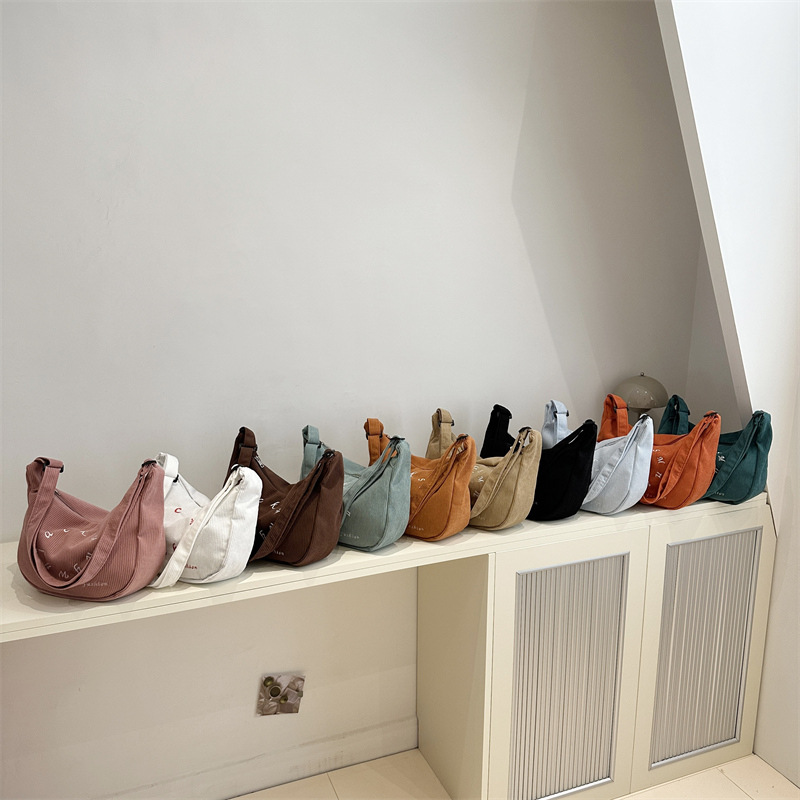 A niche design letter-embroidered tote bag, a women's corduroy single-shoulder bag, a crossbody bag, and a large-capacity casual bag Application Scenario