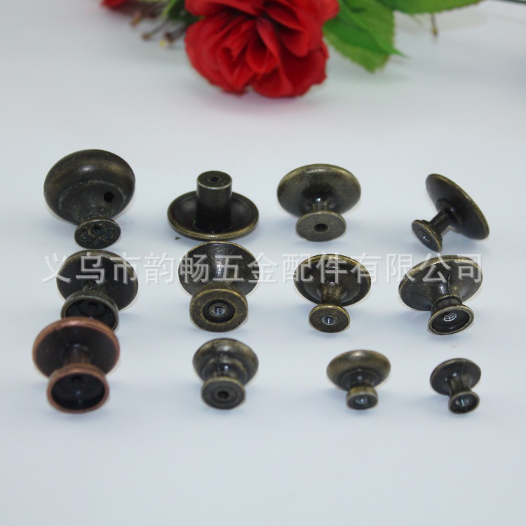 12 types of antique-style drawer handles, alloy retro round handles, home decoration wardrobe door handles, button handles, single holes Specification drawing