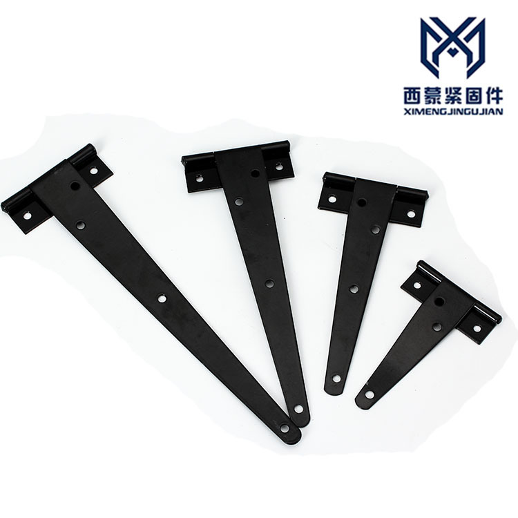Manufacturer's in-stock T-shaped hinges, T-shaped couplings, triangular couplings, door and window accessories, galvanized black paint, 2-inch - 12-inch full figure