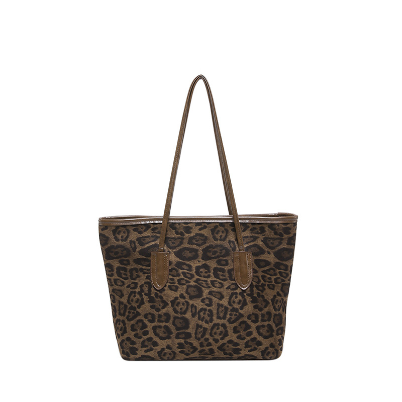 Cross-border autumn and winter large-capacity retro leopard print tote bag for women, 2024 new trendy Korean-style fashionable commuting single-shoulder bag Item Picture
