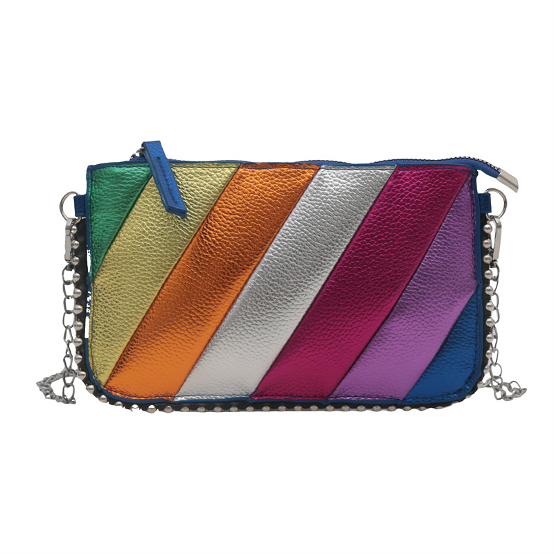 The 2024 autumn new Korean-style fashion patchwork Instagram stylish chain single-shoulder crossbody small square bag with diagonal stripes for women Item Picture