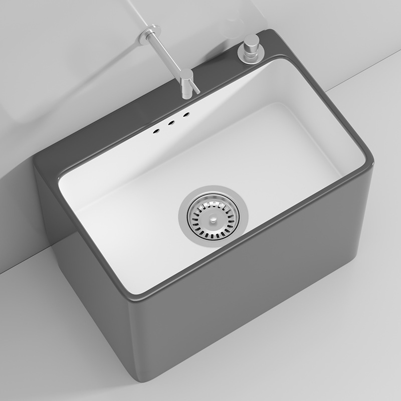 Nordic grey mop sink, home balcony bathroom, large ceramic mop sink, floor-standing small sink full figure