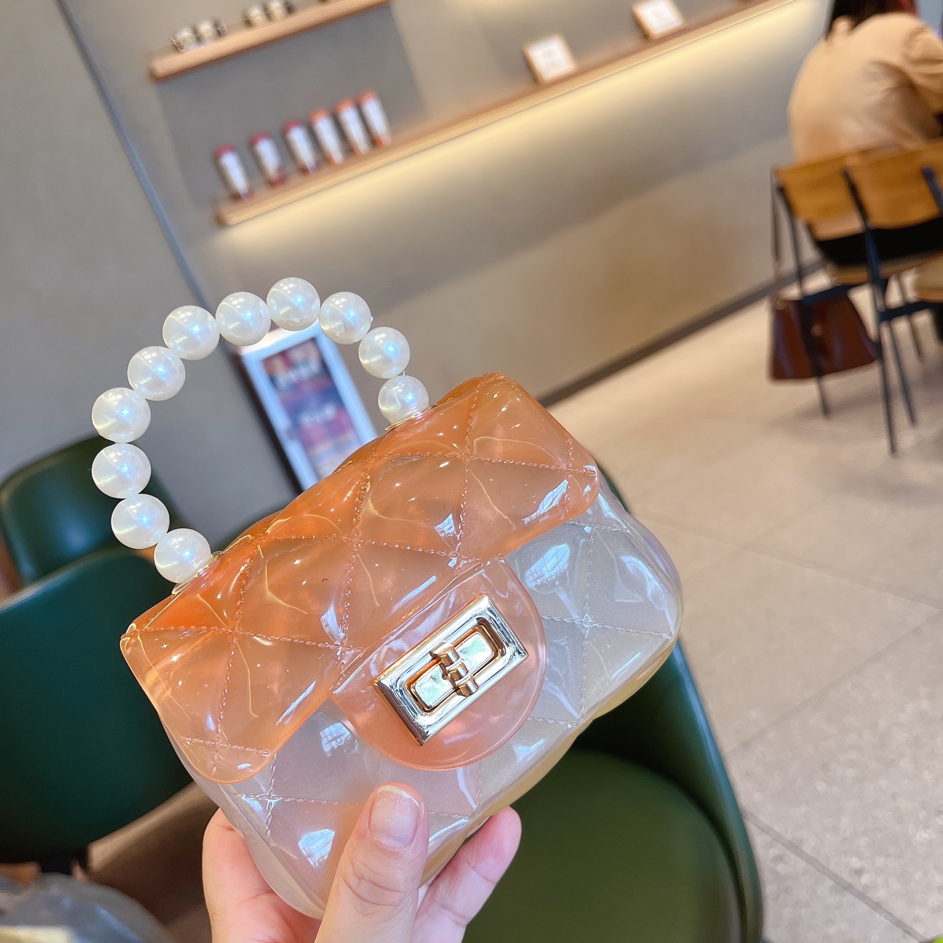 2025 Summer New transparent PVC jelly bag, mini pearl hand-held square bag, single-shoulder crossbody women's bags Specification drawing