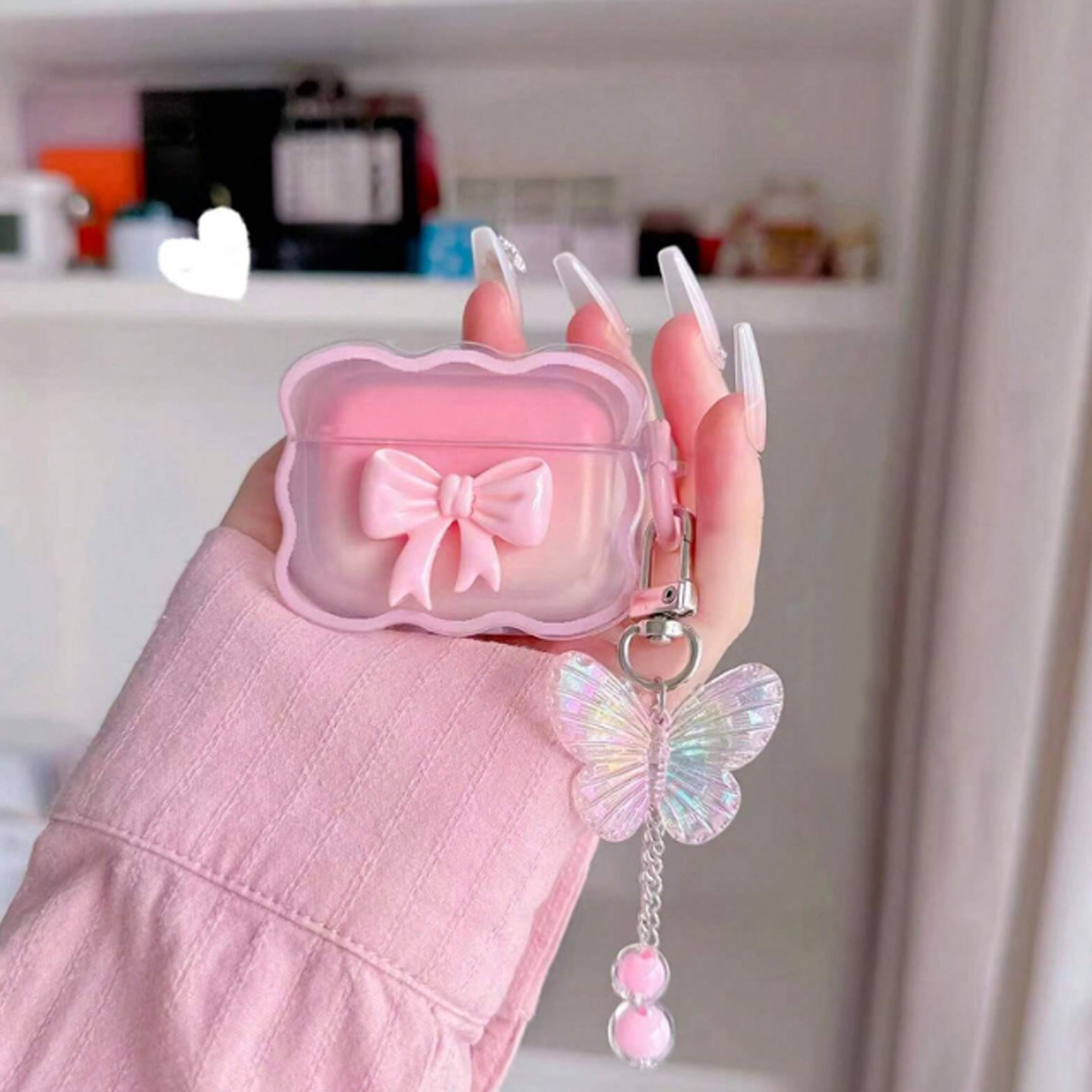 The girl's Bow is suitable for the Apple AirPods 4th generation Bluetooth earphone case Pro2/3 gradient Bow style full figure