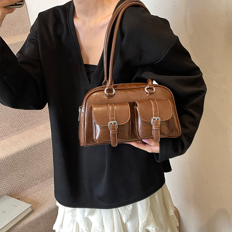2025 New high-end quality large-capacity bowling bag for women, solid color multi-pocket simple underarm single-shoulder bag Specification drawing