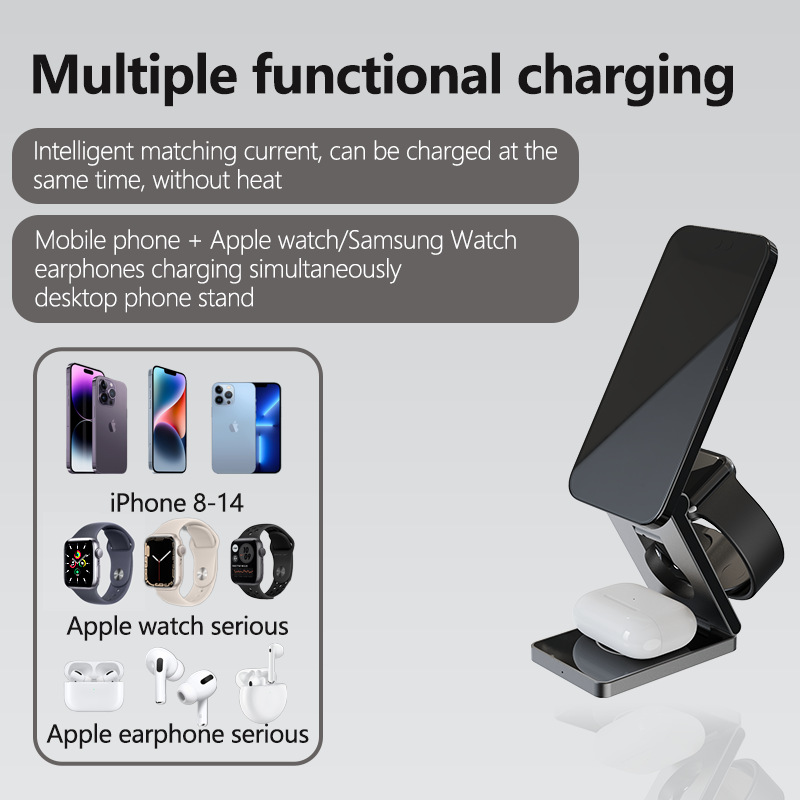Magsafe15PM multi-functional aluminum alloy watch wireless charging metal three-in-one folding wireless charger details Picture