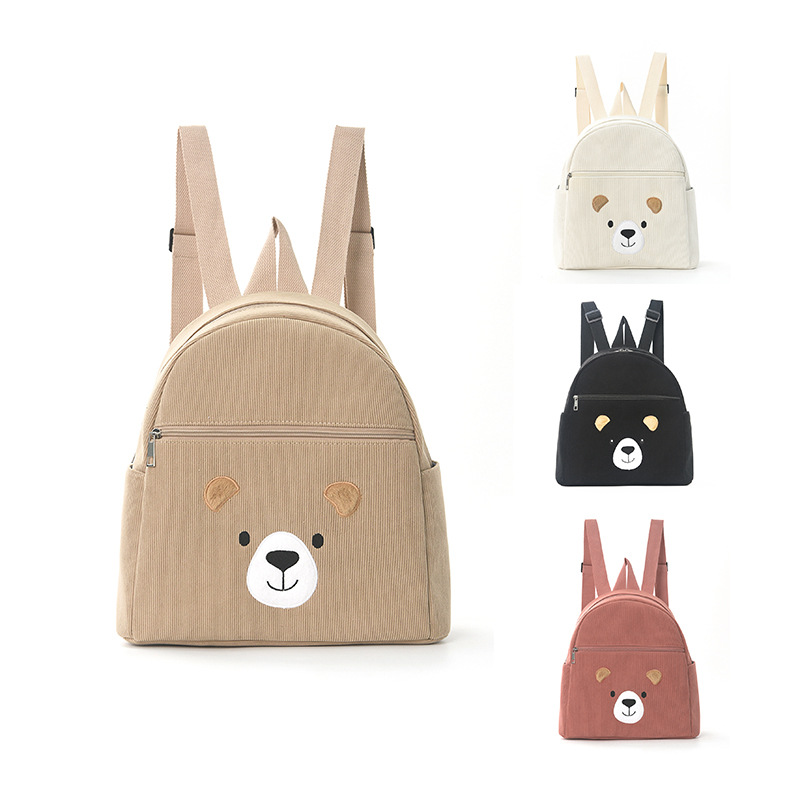 Feihong Cross-border Corduroy Backpack, student casual cartoon schoolbag, large capacity, fashionable and cute children's backpack full figure