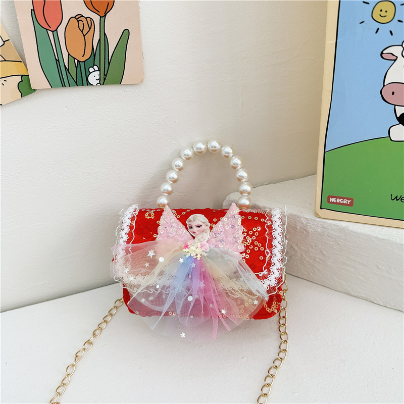 New Year's bright red small chanel-style children's pearl handbag, cute bow chain bag for babies, girls' coin purse Specification drawing