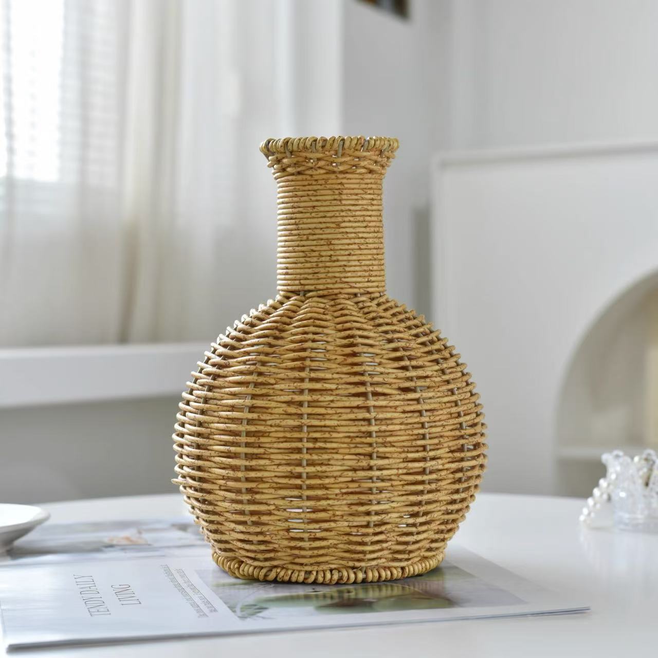 国潮干花花瓶编织手工插花田园复古家用客厅桌面装饰草编藤编摆设大号细节图