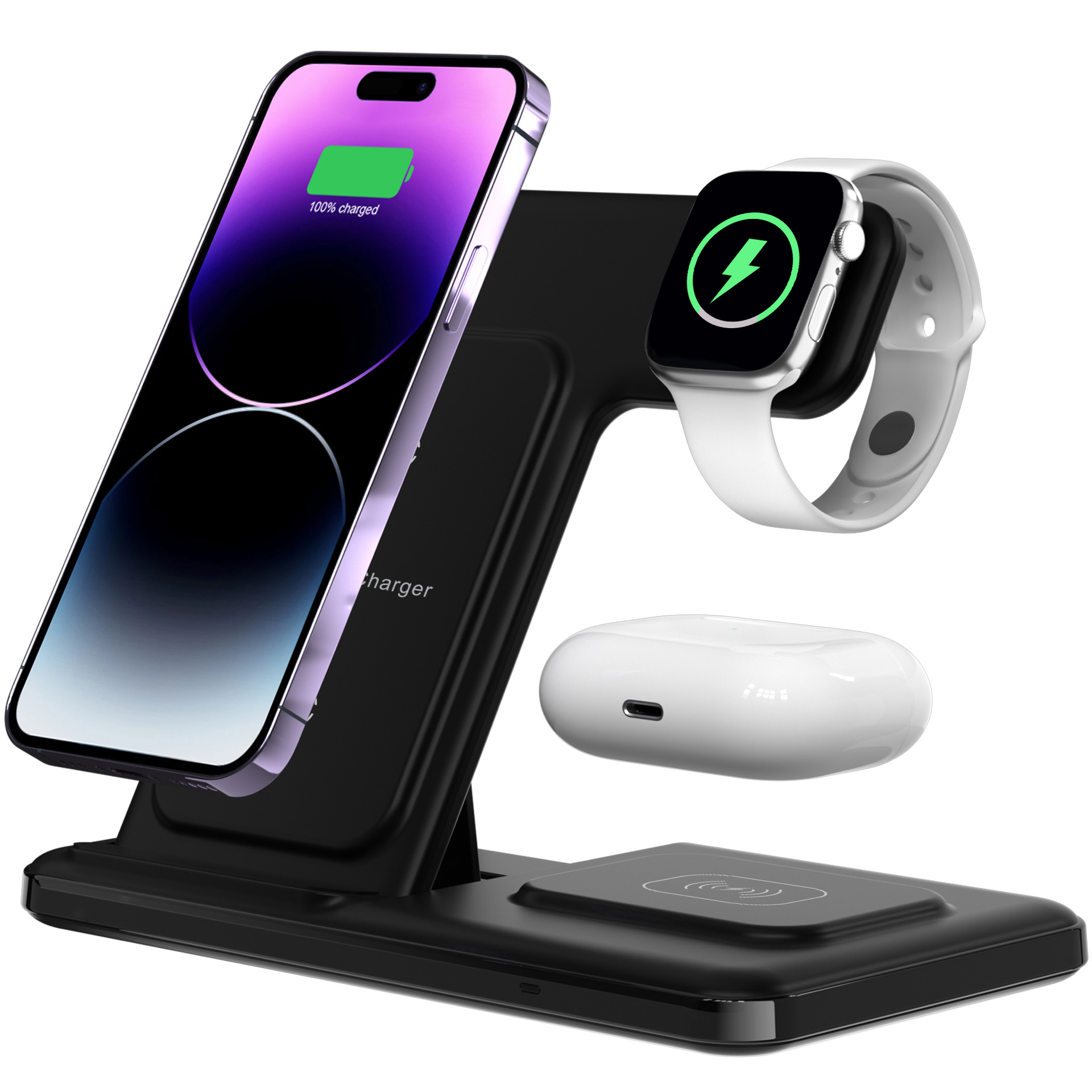 The 15W foldable wireless charger with a folding stand for desktop standing is suitable for mobile phones, watches and Airpods details Picture