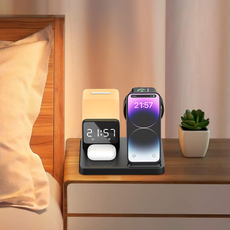 Suitable for mobile phones, headphones, Apple watches, wireless charging, night lights, alarm clocks, standing foldable multi-functional wireless charger details Picture