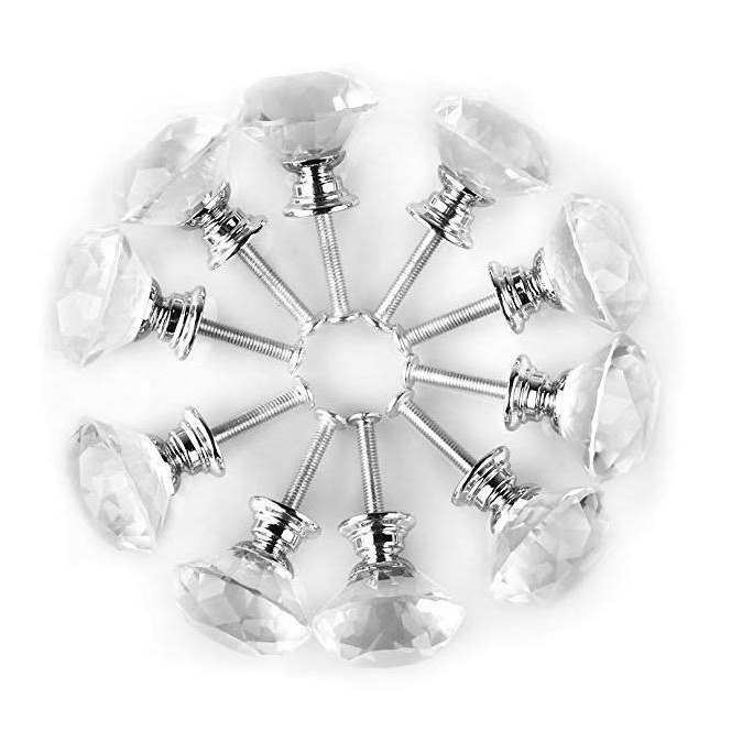 The original manufacturer has in stock transparent crystal glass diamond-shaped crystal handles with a diameter of 30MM and single-hole drawer cabinet handles full figure