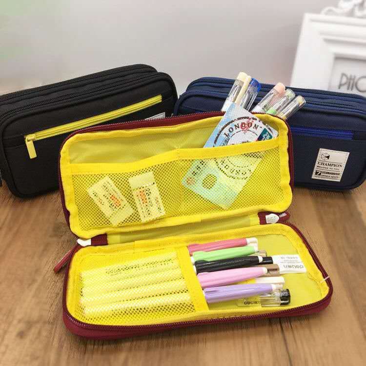 Wholesale office supplies, large-capacity stationery bags, double-layer student pen cases, Korean version Chinese pencil cases, cross-border factory in stock Specification drawing
