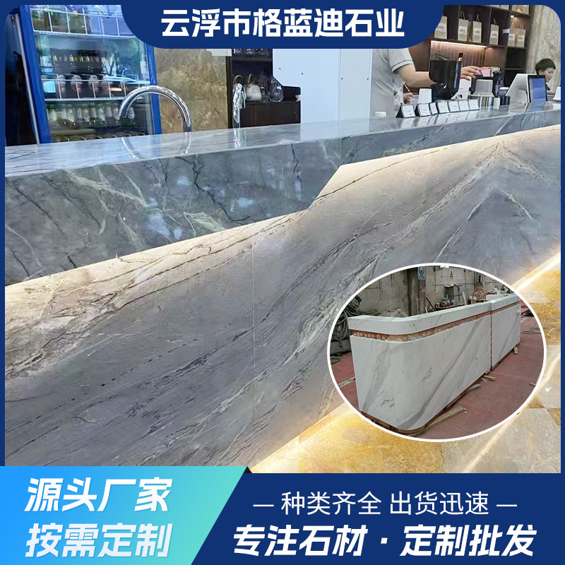 Customized marble for the front desk, bar counter, background wall, washbasin, fence and staircase from the original manufacturer full figure