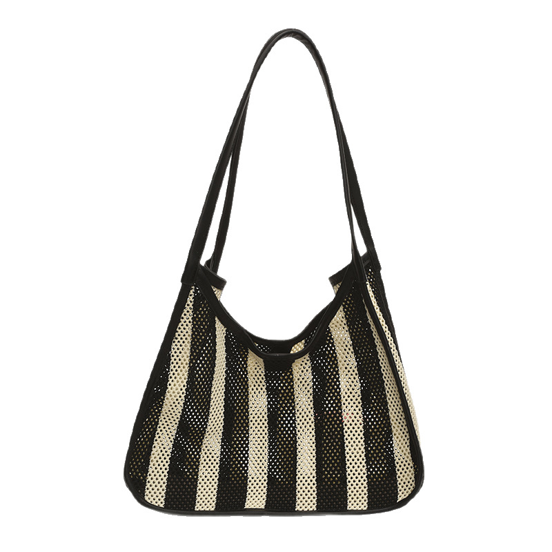 New Summer 2025 striped, versatile underarm bag, women's hollowed-out mother and child, large-capacity bucket bag, versatile shoulder bag Item Picture