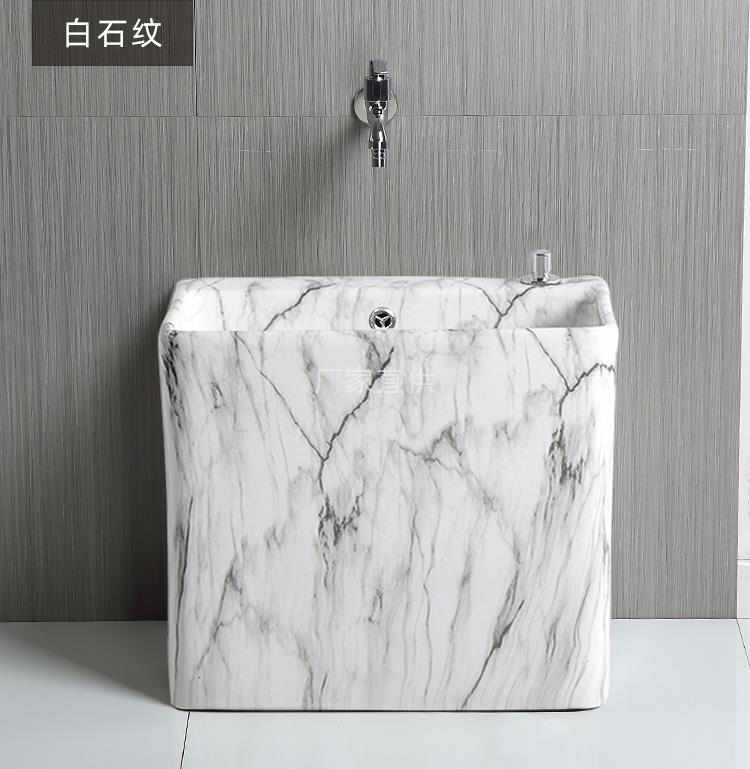 Artistic mop pool, rectangular mop pool with faucet, balcony, courtyard, garden, outdoor water pool, stone-patterned floor mop basin full figure