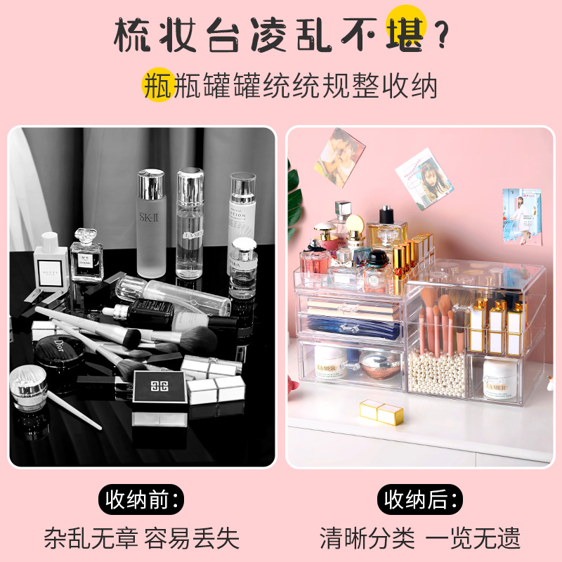 Factory direct sales cosmetics storage box, acrylic household dust-proof skin care products, dressing table desktop, large-capacity storage Application Scenario