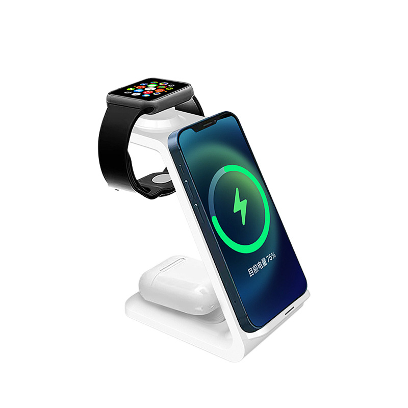 Wholesale multi-functional vertical three-in-one charger suitable for flash charging and wireless fast charging of Apple and Android mobile phones Item Picture