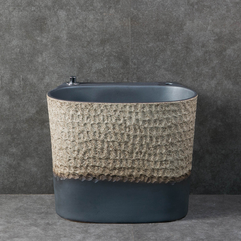 Ceramic small mop basin, balcony bathroom, household mop basin, retro outdoor sink basin, mop basin, courtyard floor basin Specification drawing