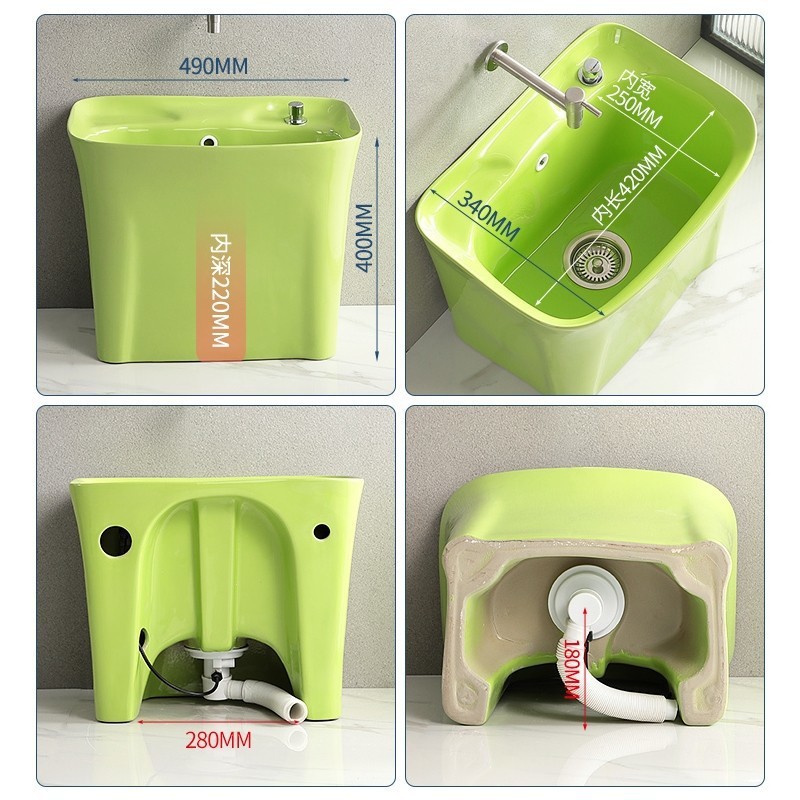 Ceramic colored mop sink, 2025 new model household balcony mop sink, floor-standing bathroom mop basin, outdoor Application Scenario