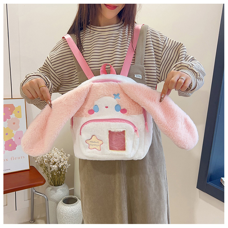 2024 New Korean version cute and versatile velvet large-capacity girlish backpack, cartoonish casual student backpack full figure