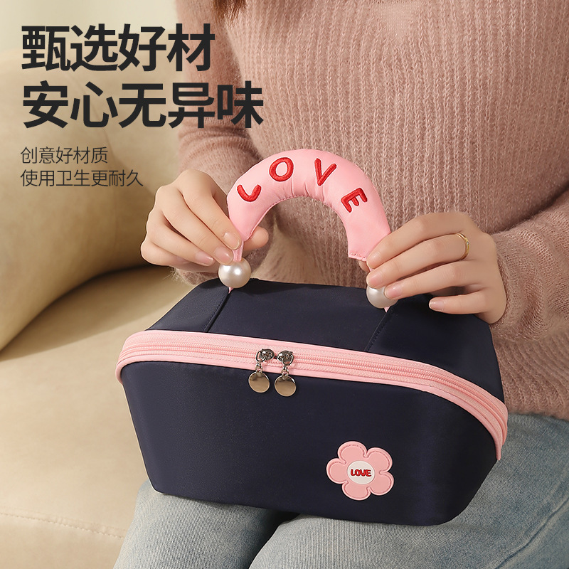 Runhui's new pearl pillow makeup bag, large-capacity hand-held makeup bag, high appearance level travel toiletries bag, portable details Picture