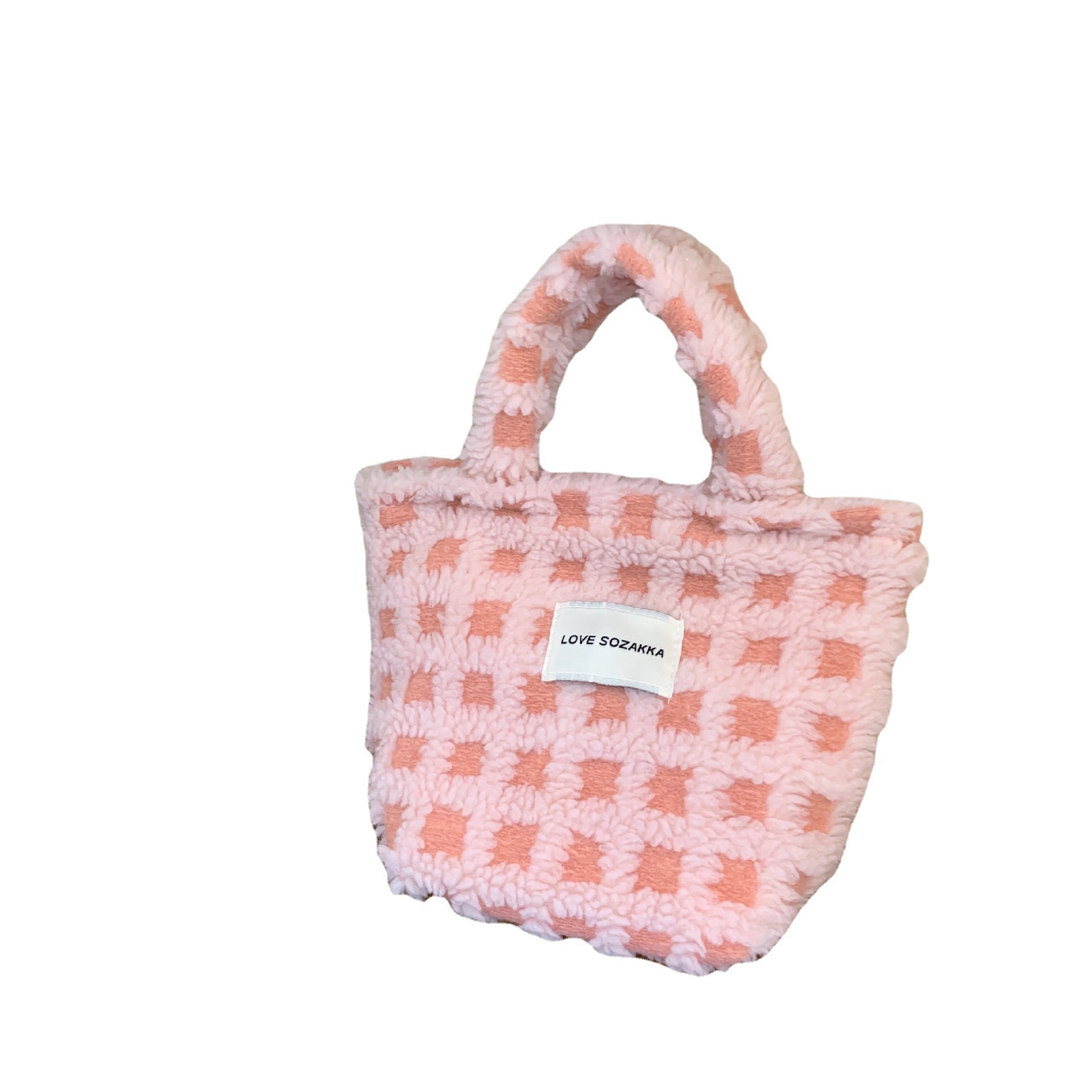 21084 Autumn/Winter new collection: Lamb wool Waffle Bag, cute hand-held tote bag, women's bag, portable large-capacity hand-held bag Item Picture