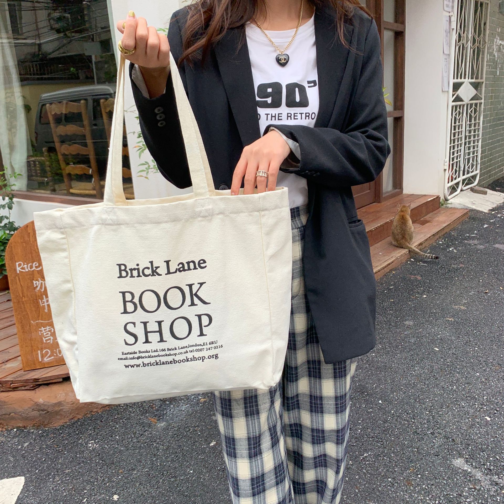 25173 Japanese-style printed single-shoulder bag, simple girl student handbag, large capacity canvas bag, tote bag for girls Item Picture