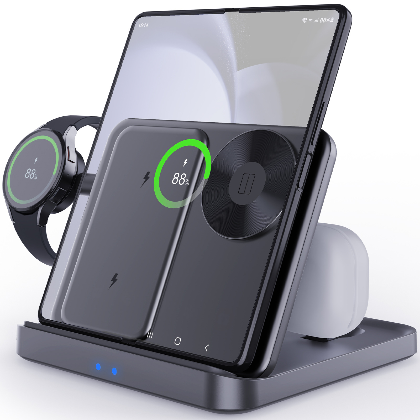 The KC three-in-one wireless charger foldable portable desktop stand is suitable for Samsung ZFold6 watches and headphones full figure