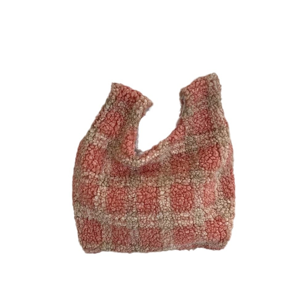 911106 Winter woolen checkered single-shoulder bag, trendy school style, versatile underarm bag, large capacity handbag Item Picture