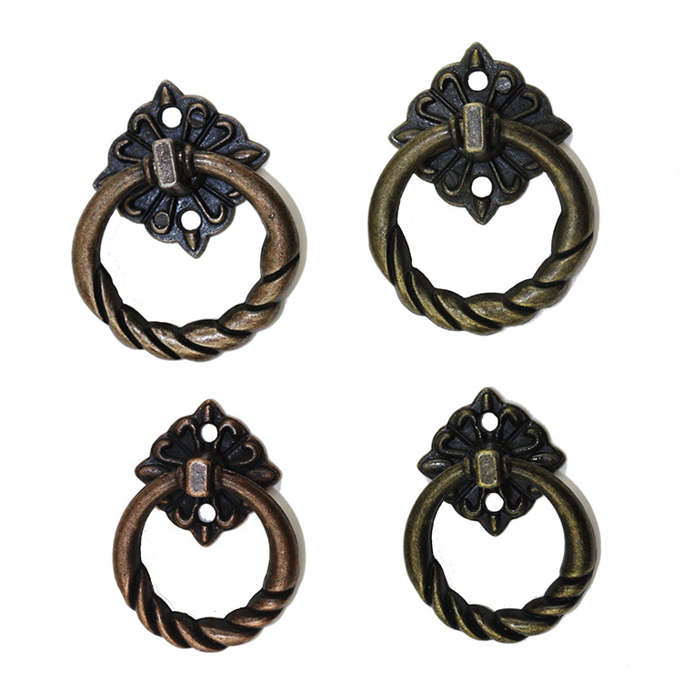 Antique-style small handle packaging box accessories, single-hole handle, decorative cabinet drawer small handle, bronze circular pull ring Item Picture