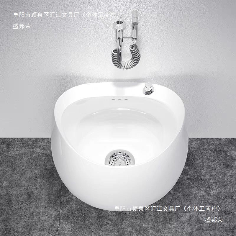 Outdoor mop pool, oval-shaped mopping basin, household balcony egg-shaped mop pool, floor-standing bathroom sink details Picture